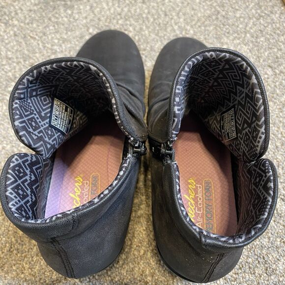 Skechers Ankle Wedge Booties 10 EU 40 Black Memory Foam Grunge Casual Comfort - Picture 12 of 12